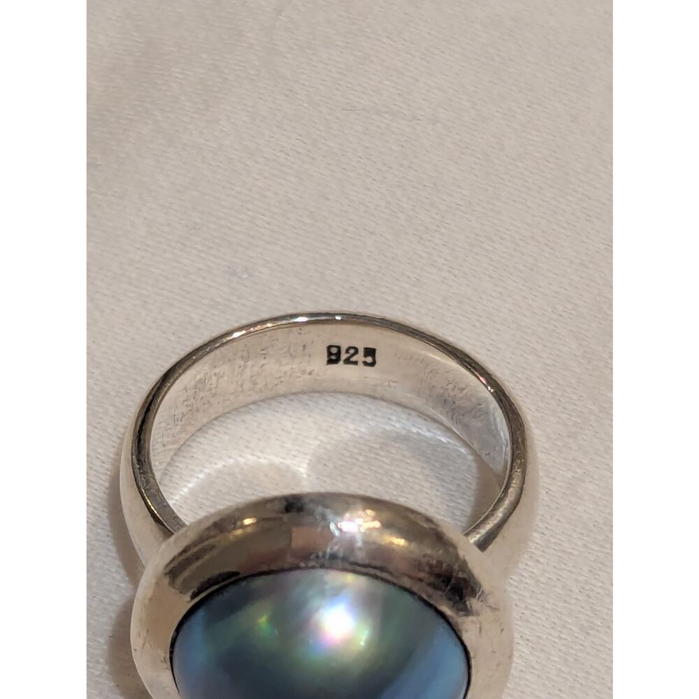 Vtg. Cultured Mabe Pearl Sterling Silver Ring, Size 8.5 - Picture 3 of 6